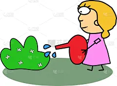 女孩,灌木,红色,可爱的,农业,清新,环境,喷壶,花,浇水