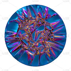 3d渲染，抽象的彩虹蓝色纺织背景，闪亮的金属织物，皱褶的金箔，折叠的布料。未来的材料。高端时尚壁纸。