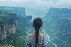 郊外旅游俏皮女孩背影