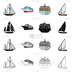 分离着色,游艇,帆船,图标,货物集装箱,帆,迅速,海洋,收集,设计