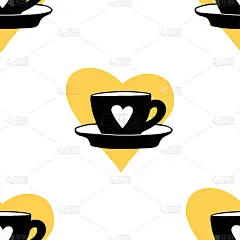 杯杯图案，无缝，瓷砖，背景心爱手绘风格矢量涂鸦设计插图