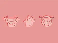 An icon set of farm animals: Beefy, Chicky &amp; Oinky.