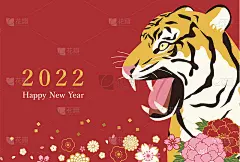 2022虎年简单和酷的老虎矢量插图新年贺卡模板