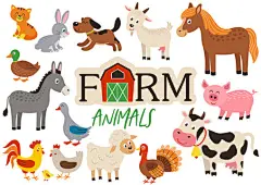 卡通动物矢量 | 图源免费EPS文件 |一组孤立的可爱农场动物 - 矢量插图，eps