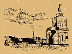 威尼斯手绘矢量插图德拉多根棕色