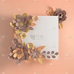 纸上淡雅的粉彩花，米色背景。情人节，复活节，母亲节，结婚贺卡。3d渲染数字春天或夏季鲜花插图在纸艺术