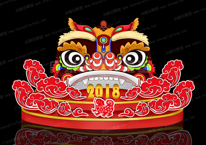 2018新年美陈舞龙舞狮主题场景装饰