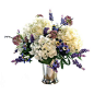 Faux hydrangea and pansy arrangement in glass vase.     Product: Faux floral arrangementConstruction Material: Silk, p...: 