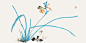 张大千早期艺术绘画水墨画国画兰花图设计素材文化绘画书法作品《兰花图》，此图仅绘一束兰花。其姿态婀娜，充满生意。兰叶潇洒舒展，穿插有致，花瓣随意点簇，俏丽秀美。