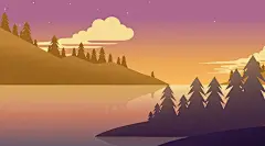 手绘卡通山水风景插画设计
