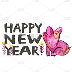 可爱的猪，创意2019年新年字。中国历法中年份的象征。孤立。水彩插图。