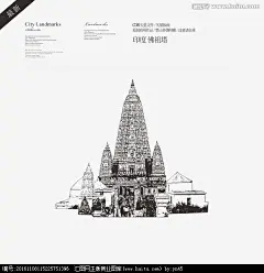 佛祖塔版画矢量版画手绘线描稿城市建筑城市标志性建筑城市地标建筑佛祖塔旅游旅游景区自驾游国内外旅游景点旅游海报旅游设计素材印度佛祖塔