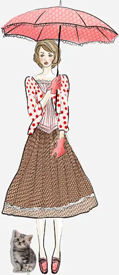 手绘雨中撑伞美女高清素材 美女 免抠png 设计图片 免费下载