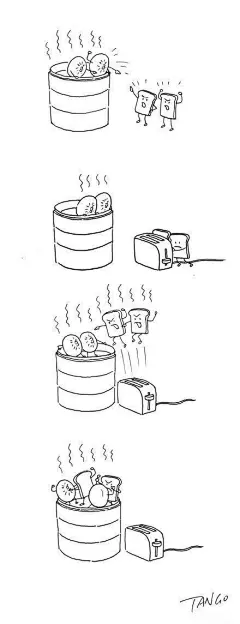 Tango是个漫画家，喜欢给各种物件加上表情和意识,每天都更新无厘头的一日一画。

小笼包和面包的斗争