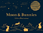 Moon & Bunnies Vector Illustrations : Inspired by Asian Mid Autumn Festival imagery, an elegant, minimalist, gold on blue collection with cute bunny rabbits, moons, clouds and lotus flowers.