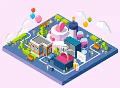 创意正方体圆柱体社区百货游戏娱乐立体建筑模型设计素材AI格式