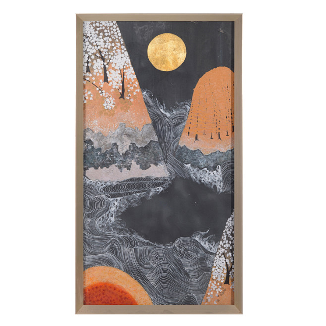 简创系新中式手绘画酒店样板房挂画金箔手绘...