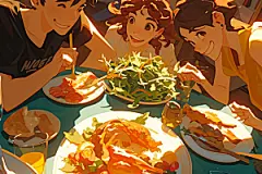 夏日聚会玩耍漫画风插画