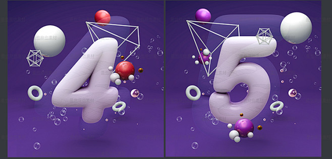 C4D倒计时数字海报阿拉伯立体木头科技金...