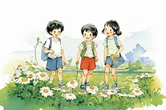 学生放暑假快乐漫画风插画