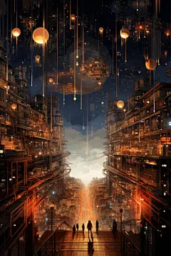 都市美景赛博朋克现代城市建筑插画