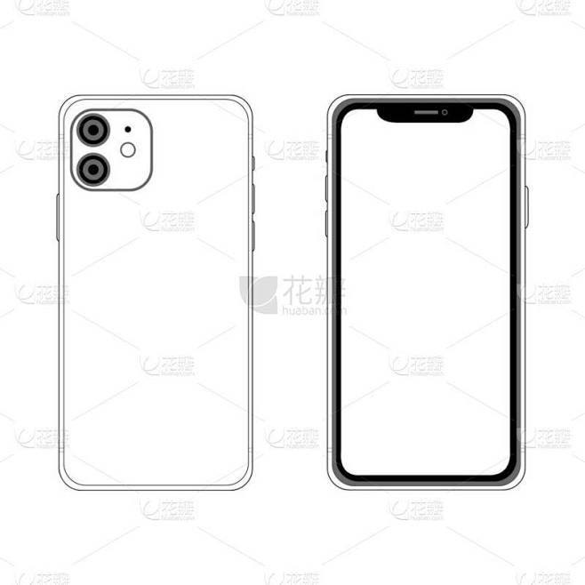 正面和背面的Iphone 11。矢量简单图形插图。图标智能手机隔离在背景上.