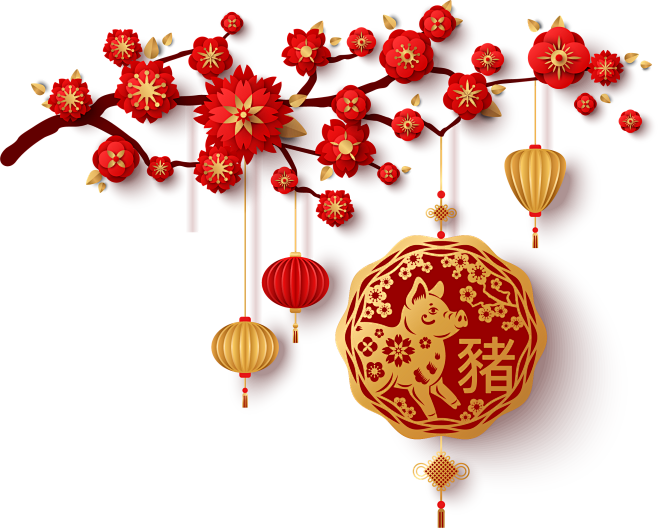 新年春节装饰花卉png免扣素材