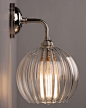 Designer Lighting, Contemporary Wall Light With Ribbed Hereford Glass Globe Shade