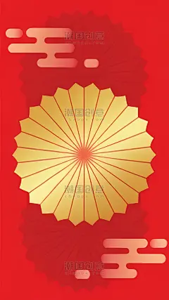 潮国创意红金新年贺卡新年纹理底纹8春节元旦