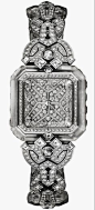 CARTIER. ‘CRISTALLIN’ visible hour watch, quartz movement. Rhodiumized 18K white gold case and bracelet set with 34 rose-cut diamonds totaling 7.26 cts, 5 baguette-cut diamonds totaling 0.84 ct, 16 square-shaped diamonds totaling 0.98 ct and 1,067 brillia