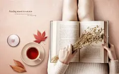 休闲时光阅读季节干花落叶秋季海报