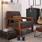 阅梨 现代简约 新中式实木沙发 客厅 小户型办公 实木布沙发组合