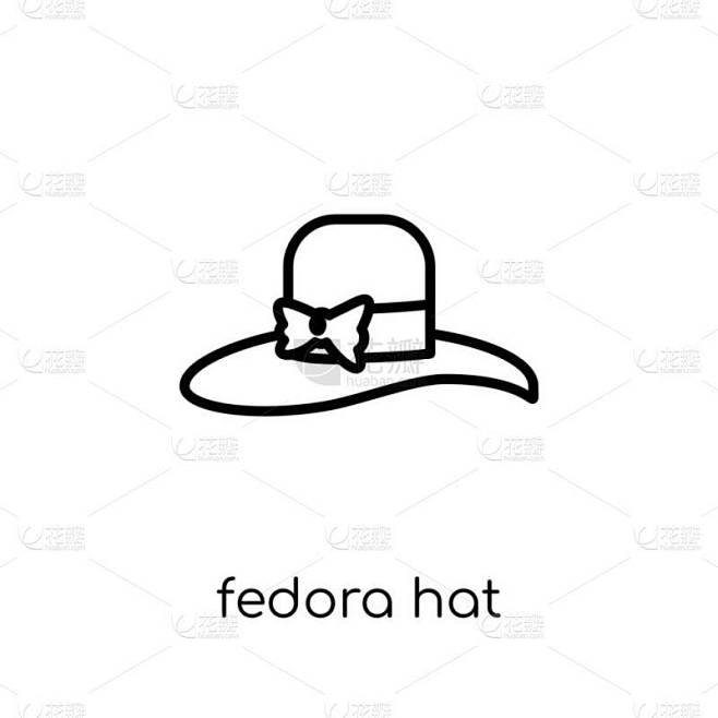 fedora 帽子图标。时尚现代平面线性向量 fedora 帽子图标在白色背景从细线豪华收藏, 可编