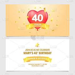 周年纪念,请柬,模板,绘画插图,矢量,40岁到45岁,事件,贺卡,背景分离,婚姻