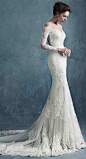 Charming Sheer Scoop Neck Lace Mermaid Wedding Dress with Long Sleeves: 