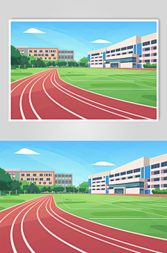 AI数字艺术扁平风校园球场操场插画-众图网