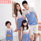 52017条纹系列新款韩版男童POLO衫翻领女童连衣裙全家装亲子装