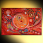 Modern symbolism abstract spiritual acrylic painting for meditation. Fine art canvas Mandala series "Element Fire" Large wall hanging : A mandala (emphasis on first syllable; Sanskrit मण्डल, maṇḍala – literally circle) is a spiritual and ritual 