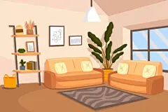 温馨舒适的客厅室内场景插画设计素材