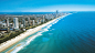 海洋景观海滩沙城市景观的建筑物，澳大利亚黄金海岸碧蓝的海水 
