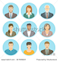 Business people vector flat avatars, women and men, in suits and casual clothes. Male and female profile icons of different ages and lifestyle. Attractive friendly multiracial faces at round portraits
