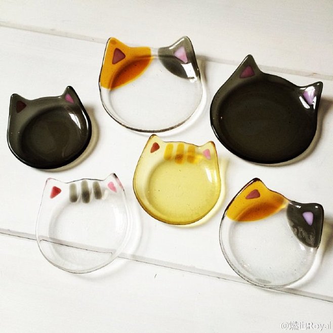 美鈴硝子制作的各类猫咪玻璃制品，太可爱了...