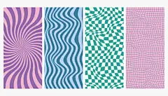 图源免费EPS |迷幻棋盘背景集，带有扭曲的网格瓷砖、隧道、螺旋和漩涡