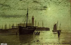 宁静的小镇，John Atkinson Grimshaw 插画作品欣赏 小镇 插画 风俗 风景 | 爱图小站 oi22.com