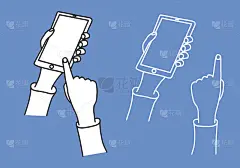 手持手机在手绘素描卡通风格