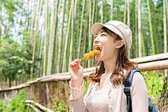 在日本京都吃饺子的亚洲女人