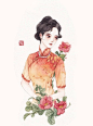 清新水彩旗袍女子插画，唯美的古风插画图集