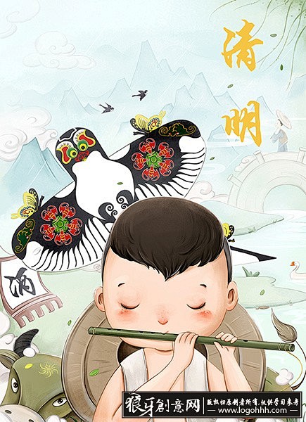 插画/手绘 中国传统节日 清明节插画 牧...