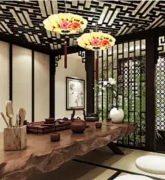 现代新中式吊灯手绘布艺卧室灯书房仿古阳台灯笼酒店茶楼中式灯具-tmall.com天猫