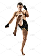 泰国传统武术,踢腿拳击,拳击,男人,分离着色,格斗运动,武术,全身像,垂直画幅,白色背景